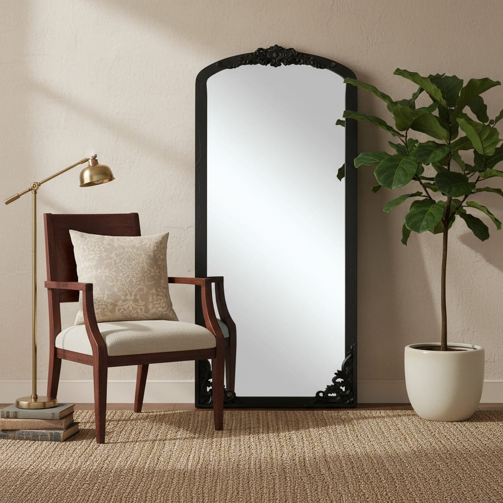 HomeRoots 69" Black Solid Wood Framed Full Length Mirror - 29.87 in. x 69.17 in. x 1.57 in.