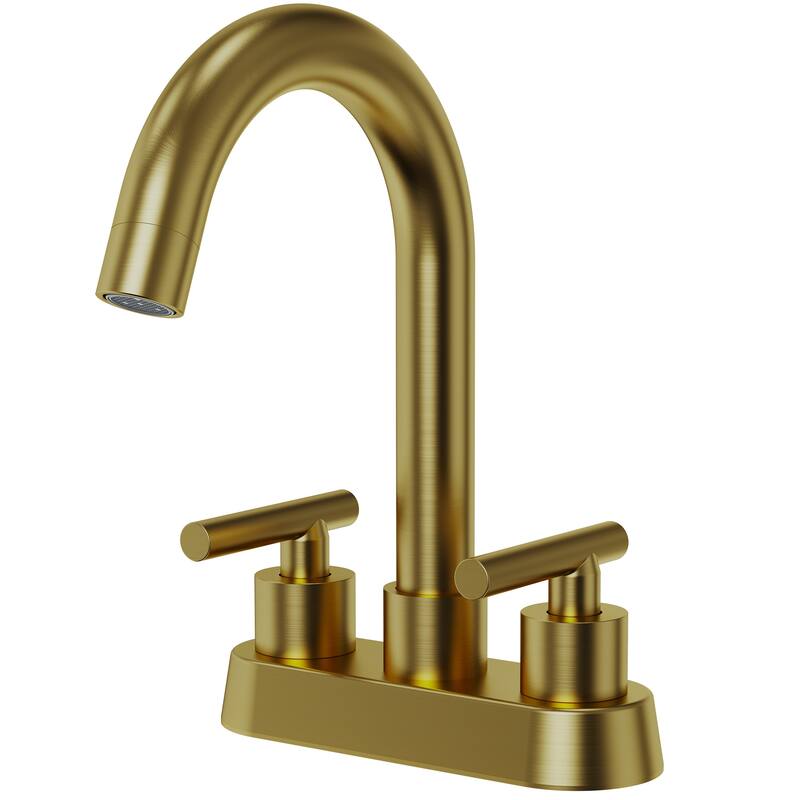 4" Centerset 3 Holes Double Handle 360° Swivel Bathroom Sink Faucet - Brushed Gold