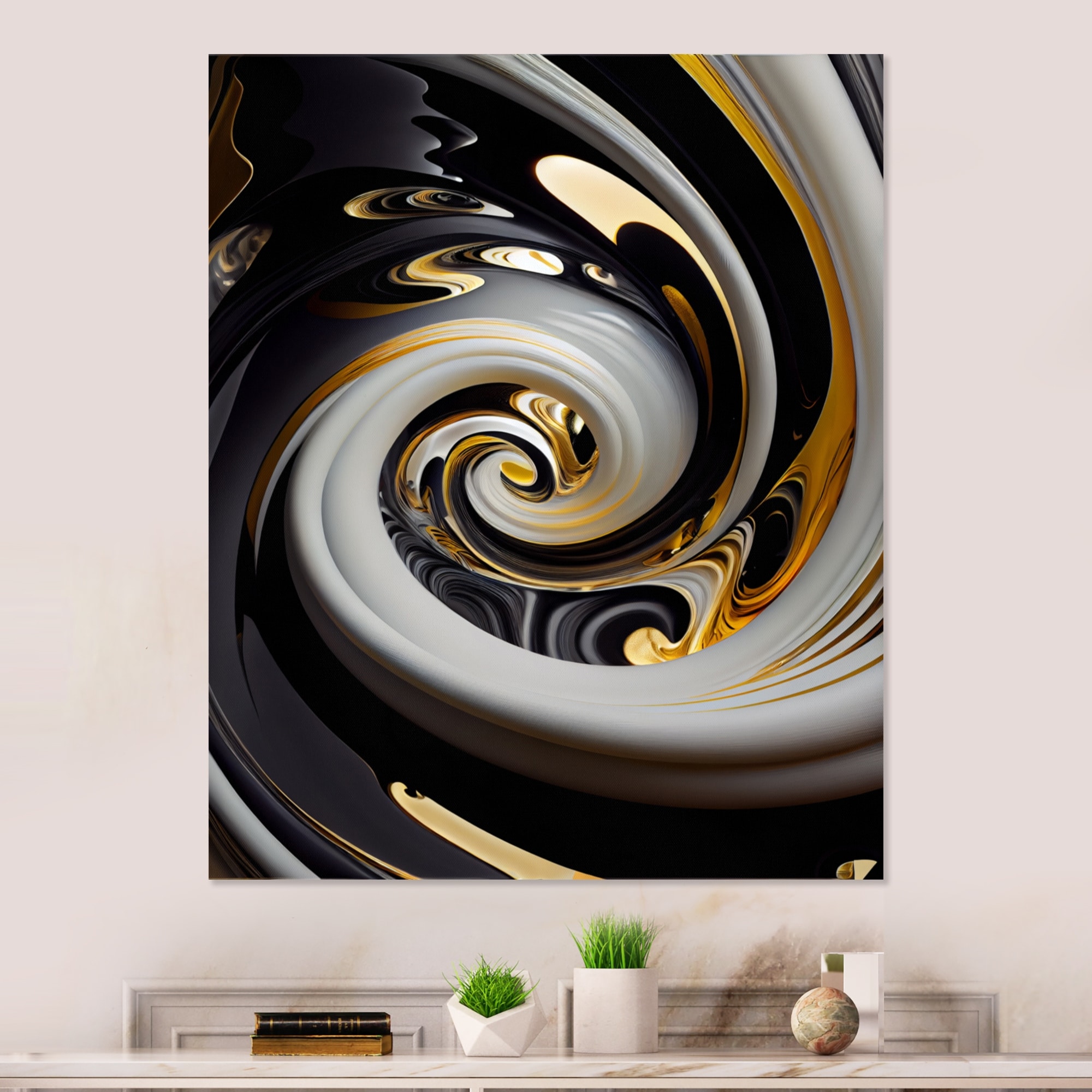 Designart Liquid White Stained Glass IV Modern Framed Art Print - 24 in. Wide x 32 in. High - Gold