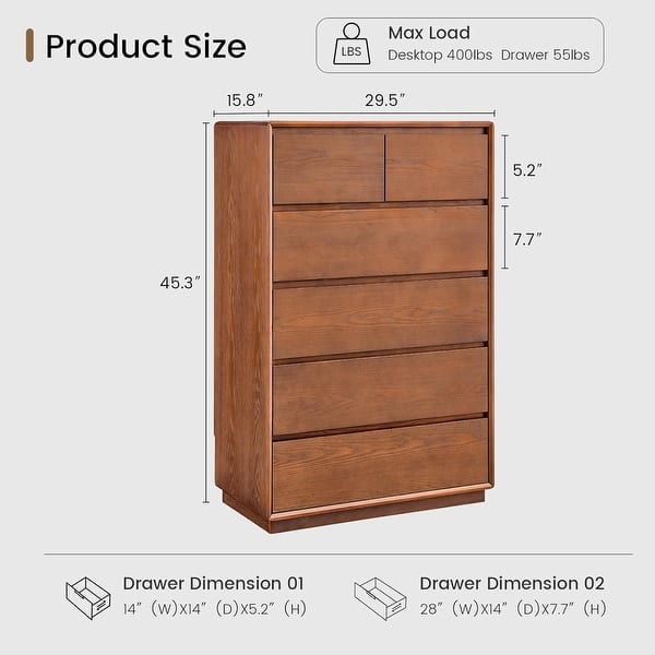 dimension image slide 2 of 3, Bedroom Sets with 55.2" Wide 6 Dresser 45.3" Tall Chest of Drawers Charging Station Nightstand Set of 2