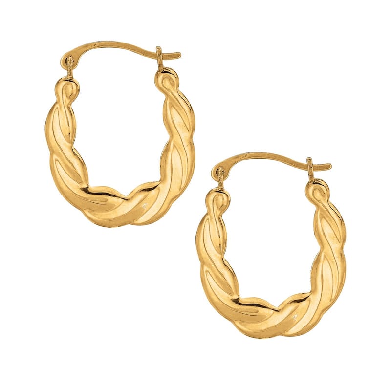 Curata 10k Yellow Gold 20mm Puffy Scalloped Oval Hoop Earrings