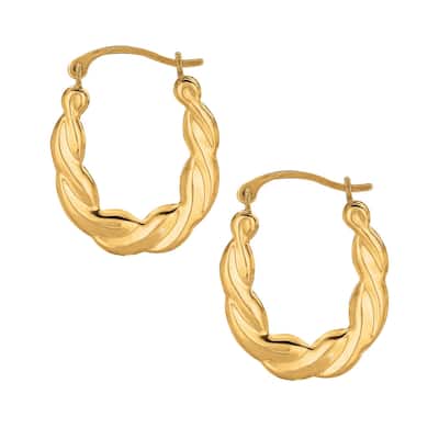 Curata 10k Yellow Gold 20mm Puffy Scalloped Oval Hoop Earrings