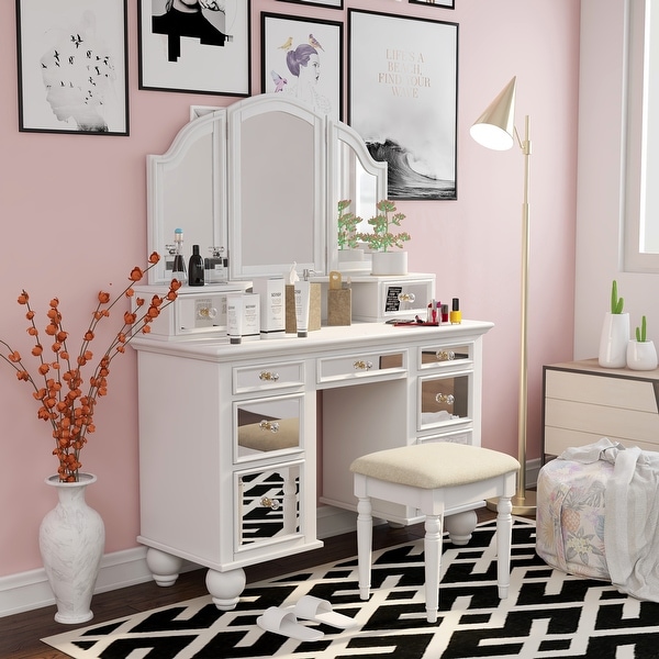 Glam vanity table with lighted mirror on sale