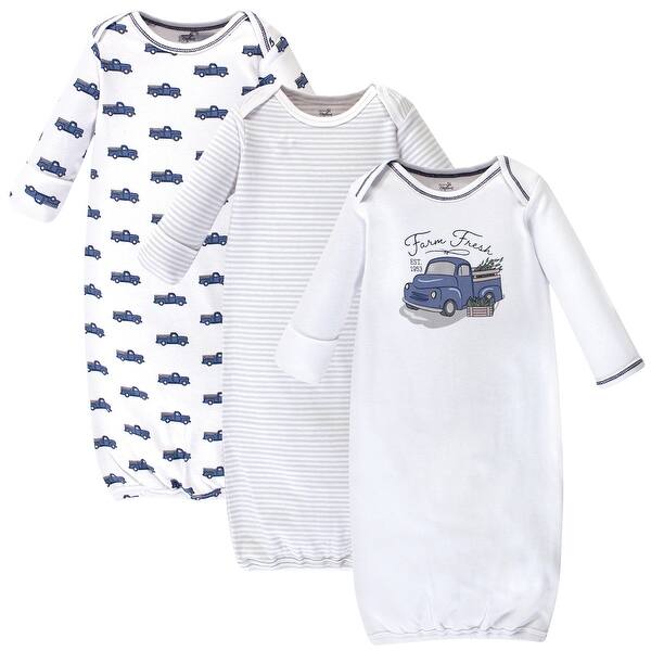 slide 1 of 1, Touched by Nature Baby Boy Organic Cotton Long-Sleeve Gowns 3pk, Truck 0-6 Months - Truck