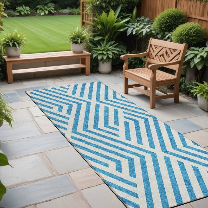 Lava Abstract Shapes Weather Resistant Blended Style Outdoor Rug - 8' Runner - Multi