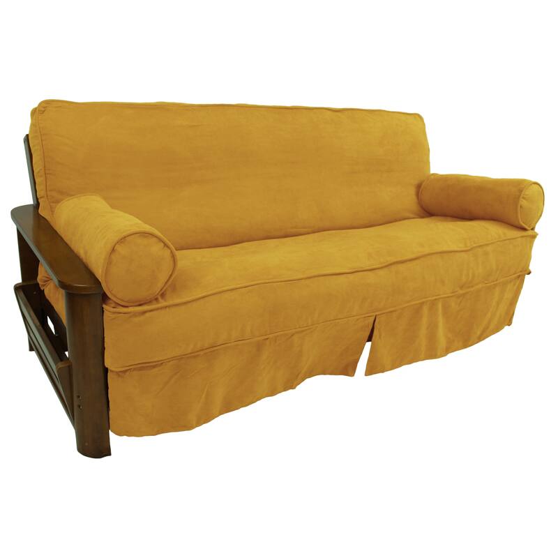 Microsuede Full-Size 8-10 Inch Thick Futon Slip Cover Set with Two Bolster Pillows - Full - Lemon