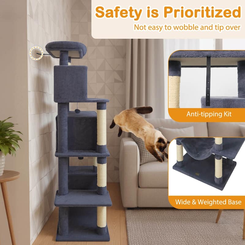 Costway 70” Large Cat Tree for Indoor Cats with Plush Top Perch, Dual - See Details