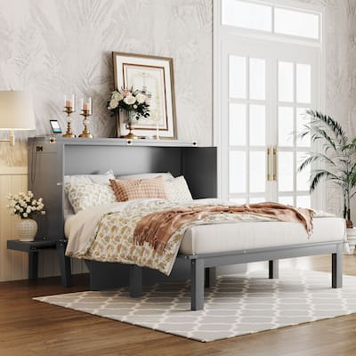 Queen Size Murphy Bed with USB Port and removable Shelves on Each Side