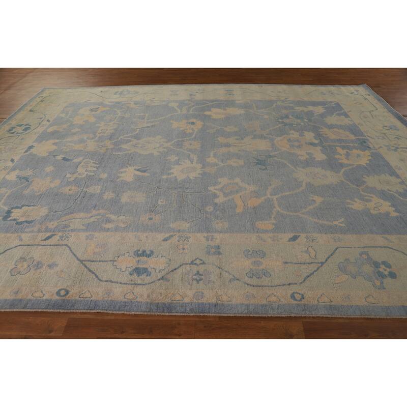 Hand Knotted Oriental 100% Wool Carpet Transitional All-Over Navy Blue & Blues Oushak Area Rug - 12' 0'' X 9' 5''