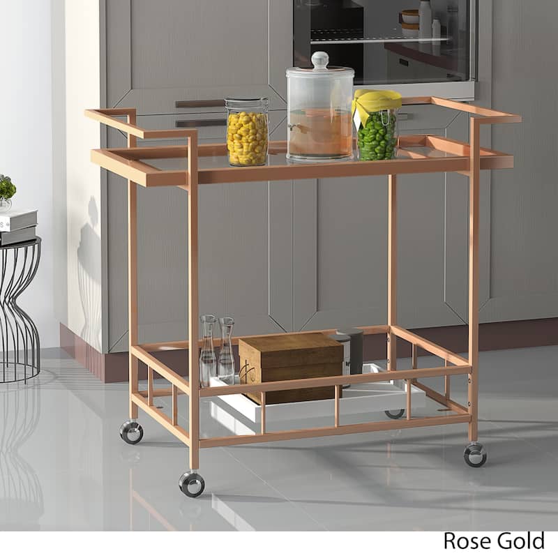 Ambrose Industrial Glass Bar Cart with Shelves by Christopher Knight Home