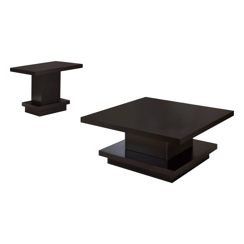Square Wooden Coffee and End Table Set in Cappuccino - 2 Piece
