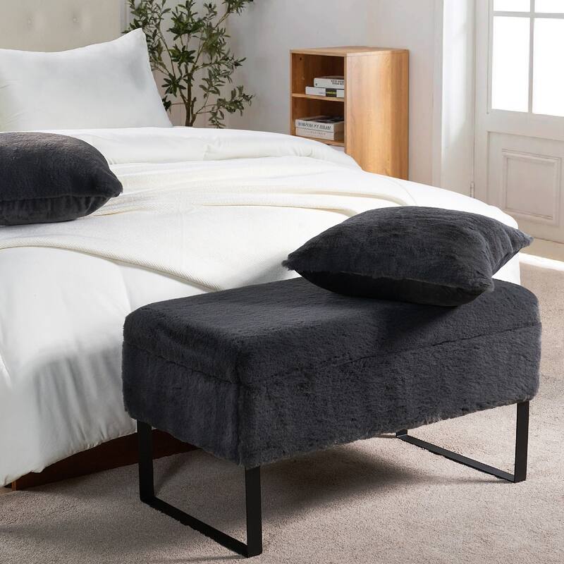 Heavy FauxFur Storage Ottoman with 2 Pillow Set