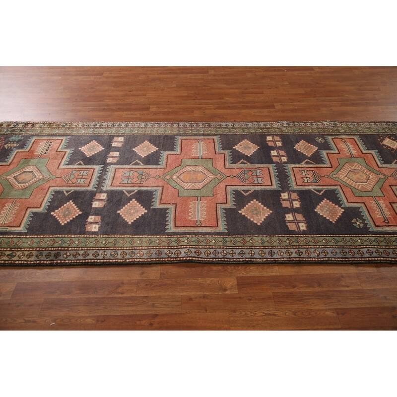 Blue Ardebil Persian Vintage Runner Rug Hand-Knotted Wool Carpet - 4'1"x 9'11"