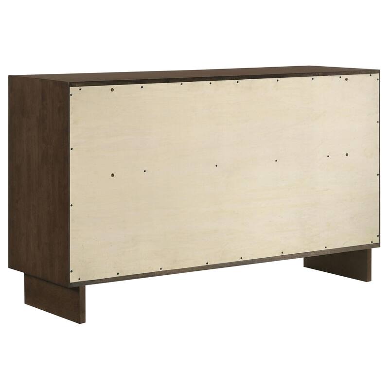 Genu Wide Dresser, 6 Drawers w Fingertip Handles, Warm Walnut Brown