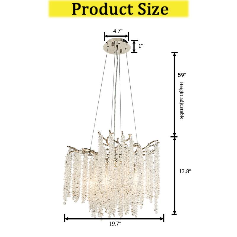 CraftHome Modern Glam Crystal Chandelier Branch Style Pendant Ceiling Light for Dining Room Bedroom Living Room Entryway