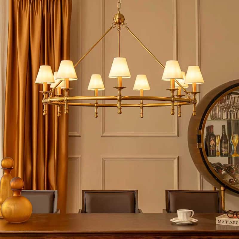 6-Light Classic Chandelier Pendant Fixture with White Shades for Elegant Interior Lighting