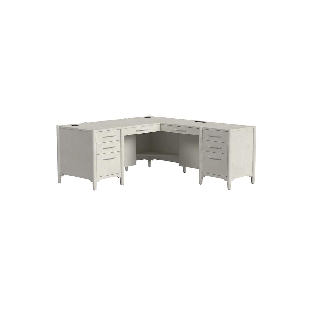 Executive Wood Double Pedestal L-Desk, Corner Table, Office Storage, White