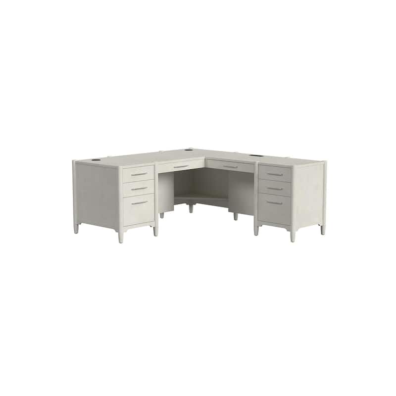 Executive Wood Double Pedestal L-Desk, Corner Table, Office Storage, White - 69.25"W x 30.25"H x 77.25"D - White
