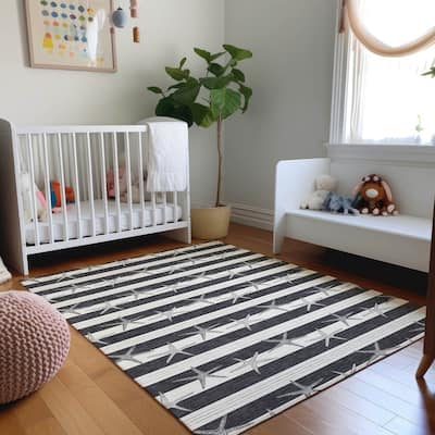 Premium Washable Super Soft Starfish Coastal Stripes Mayfield Rug