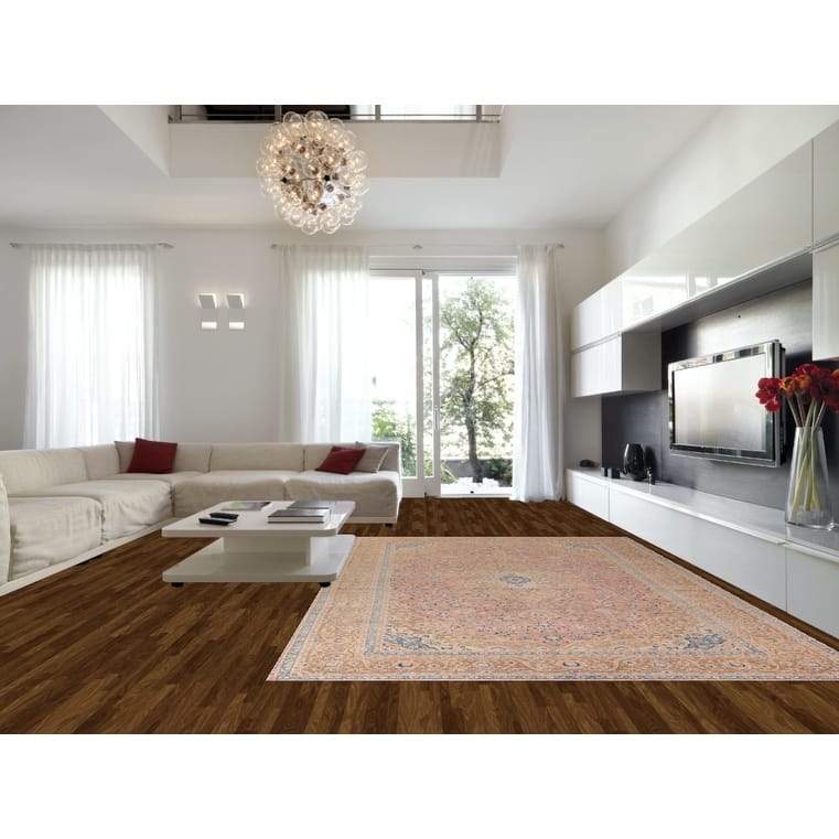 Traditional Kashan Persian Large Vintage Rug Hand-Knotted Wool Carpet - 9'6"x 14'10"