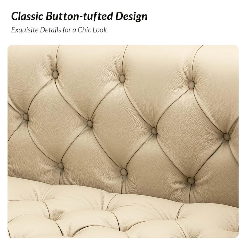 Nestor Transitional Genuine Leather Sofa with Metal Legs and Tufted Back
