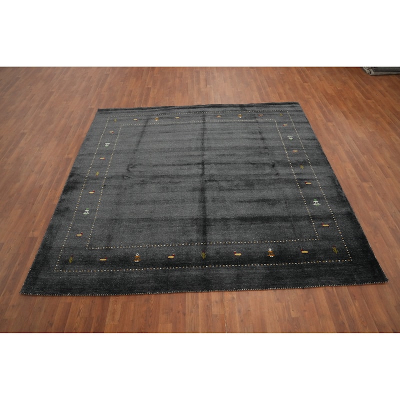 Hand Knotted Oriental 100% Wool Carpet Tribal Animal Pictorial Greys & Charcoal Gabbeh Area Rug - 8' 0'' X 8' 3''