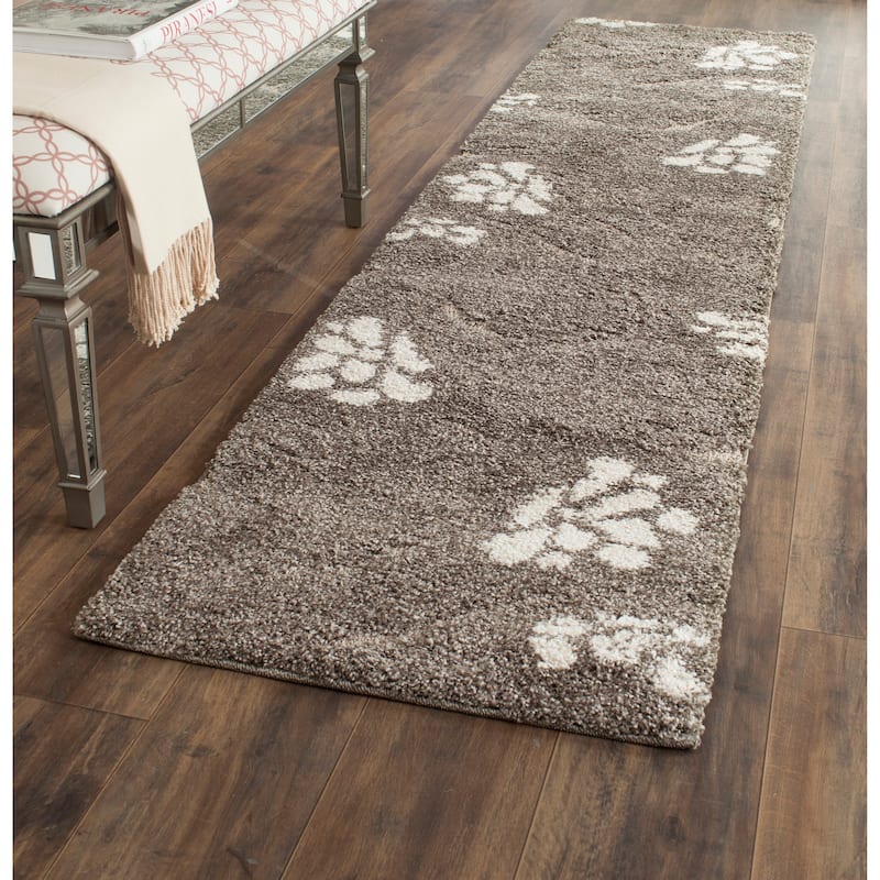 SAFAVIEH Florida Shag Nanny Floral Scroll 1.2-inch Thick Rug - 2'3" x 9' Runner - Smoke/Beige - Runner