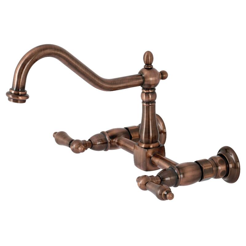 Kingston Brass Heritage Two-Handle Wall Mount Kitchen Faucet - Antique Copper