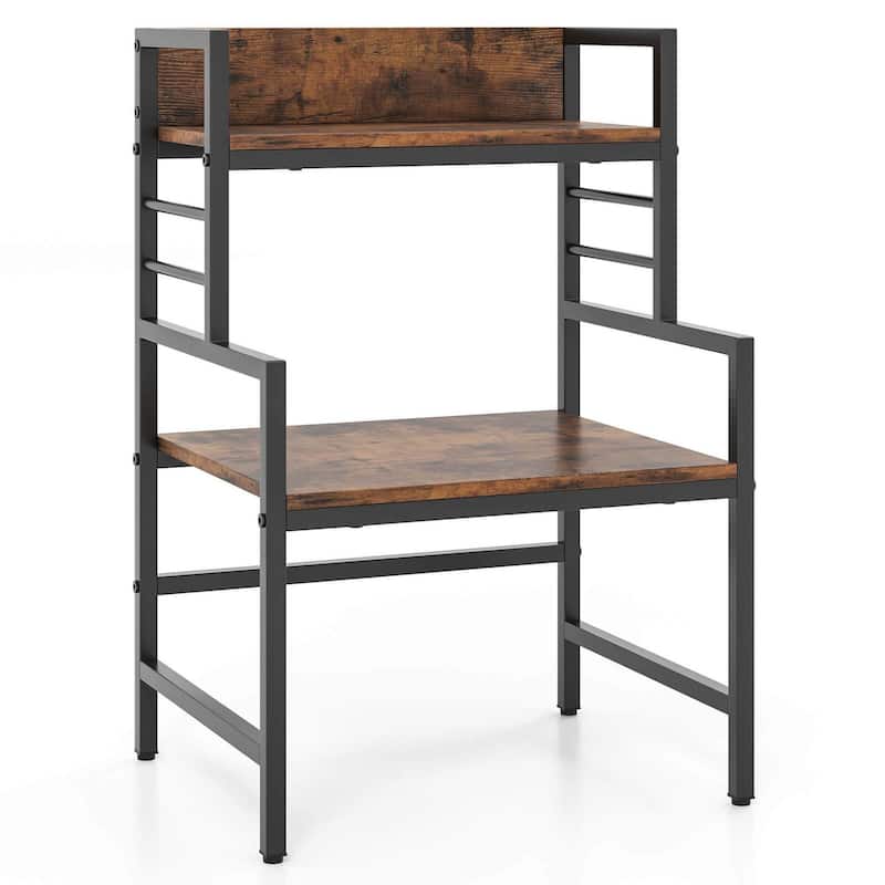 3-Tier Microwave Stand Space-Saving Rack Countertop Organizer Stand - Rustic Brown + Black