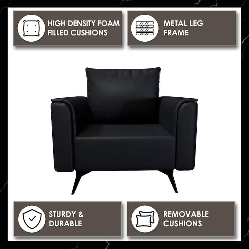 Rusk Single-Seater Leather Sofa Couch with Steel Legs and Removable Cushions for Home Office Living Room & Bedroom