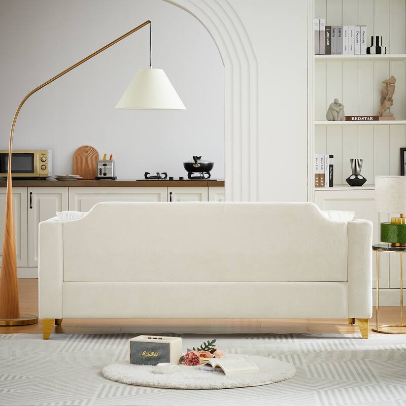 Chenille Sofa with Golden Metal Legs, 3-Seater Couch with Solid Wood Frame and 750 lbs Capacity