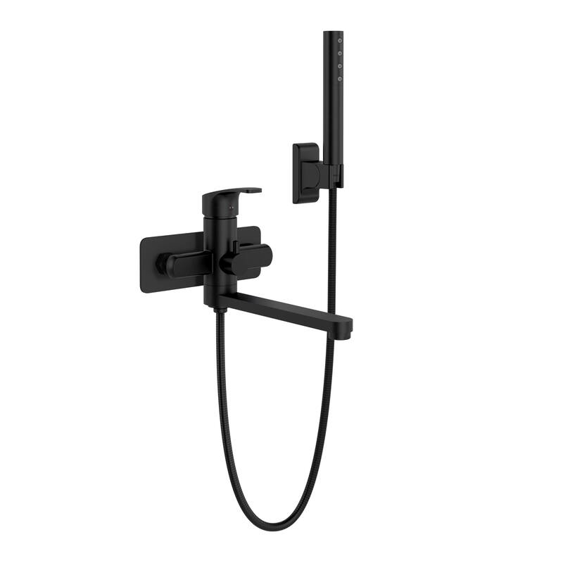 Niagara Highflow Wall Mounted Tub Filler with Pivoting Arm Spout and Handshower Matte Black