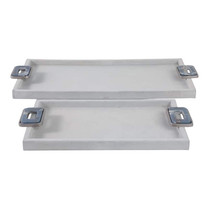 Wood Metal Display Trays with Chrome Handles (Set of 2) - 16/22" White - 24" x 12" x 2" - White - 24" x 12" x 2"