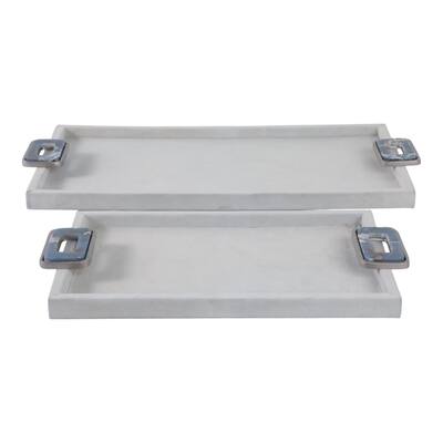 Wood Metal Display Trays with Chrome Handles (Set of 2) - 16/22" White - 24" x 12" x 2"