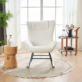Solid Wood Legs Rocking Chair with Teddy Fabric Upholstered - Bed Bath ...