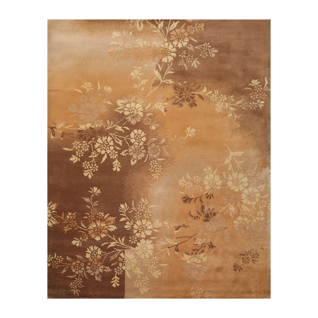 8x10 Hand Tufted Hand Made 100% Wool Botanical Transitional Oriental Area Rug Brown, Tan Color - 8' x 10'