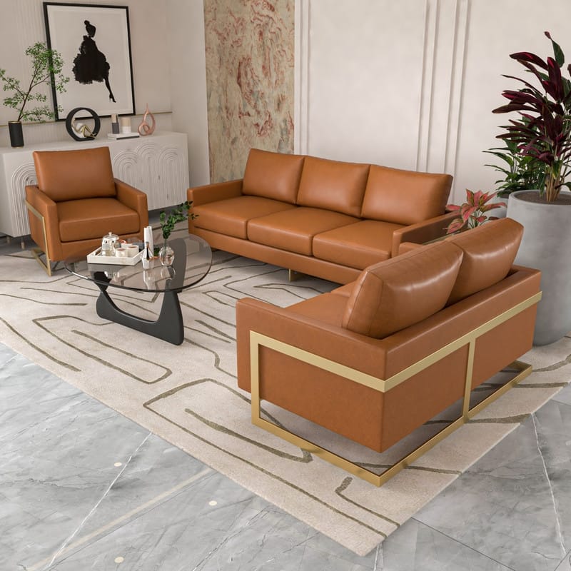 Lincoln Modern 2-Seater Leather Plush Cushion Loveseat in Metal Frame for Living Room Small Spaces Home Office