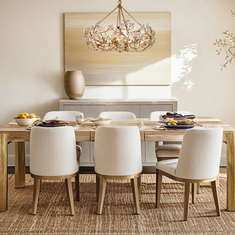 Luxury 12-Light Crystal Floral Chandelier Handcrafted Gold Foil Antique Statement Ceiling Light - Width 35" × Height 28.5"