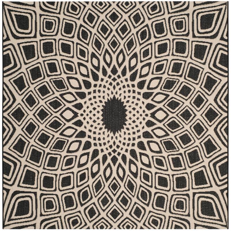 SAFAVIEH Courtyard Misako Indoor/ Outdoor Waterproof Patio Backyard Rug - 6'7" Square - Black/Beige