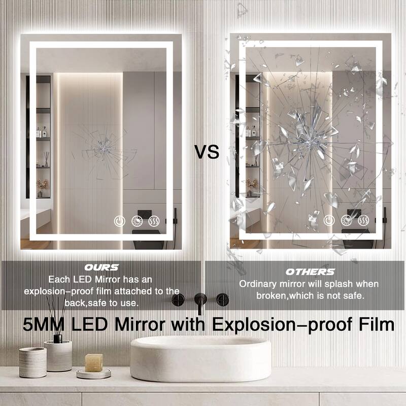 LED Bathroom mirror with Light,Dimmable 3 Colors Temperature Anti-fog Wall Mounted LED Bathroom Mirror(Frontlit & Backlit)
