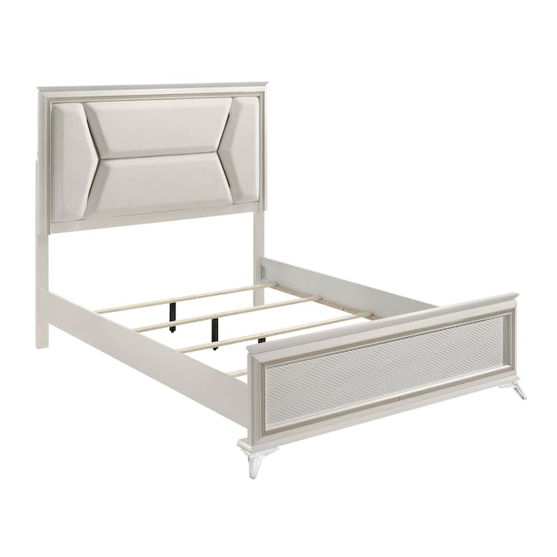 1pc Modern Luxury Queen Bed Upholstered Headboard with LED Lighting Wooden Bedroom Furniture Antique White Finish and Gold