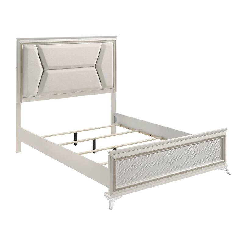 Modern Luxury Queen Size Platform Bed with LED Headboard, Chenille Upholstery and Gold Accents, Stylish Bedroom Furniture