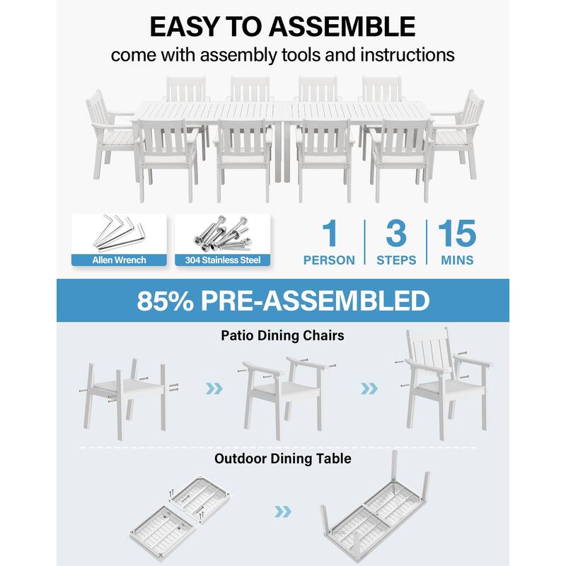 WINSOON 12-Piece HIPS All Weather Outdoor Patio Dining Sets with Umbrella Hole& Aluminum Frame,2-Table 10-Chairs