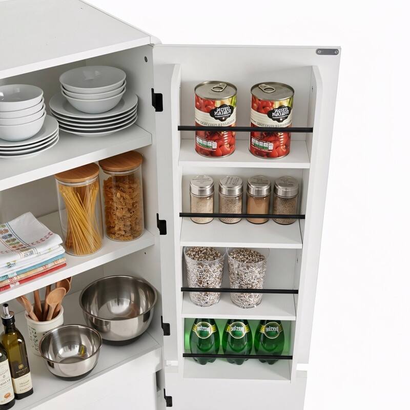 Farmhouse 72" Tall Kitchen Pantry Cabinet, Freestanding Curved Design with Adjustable Shelves and Hidden Drawer