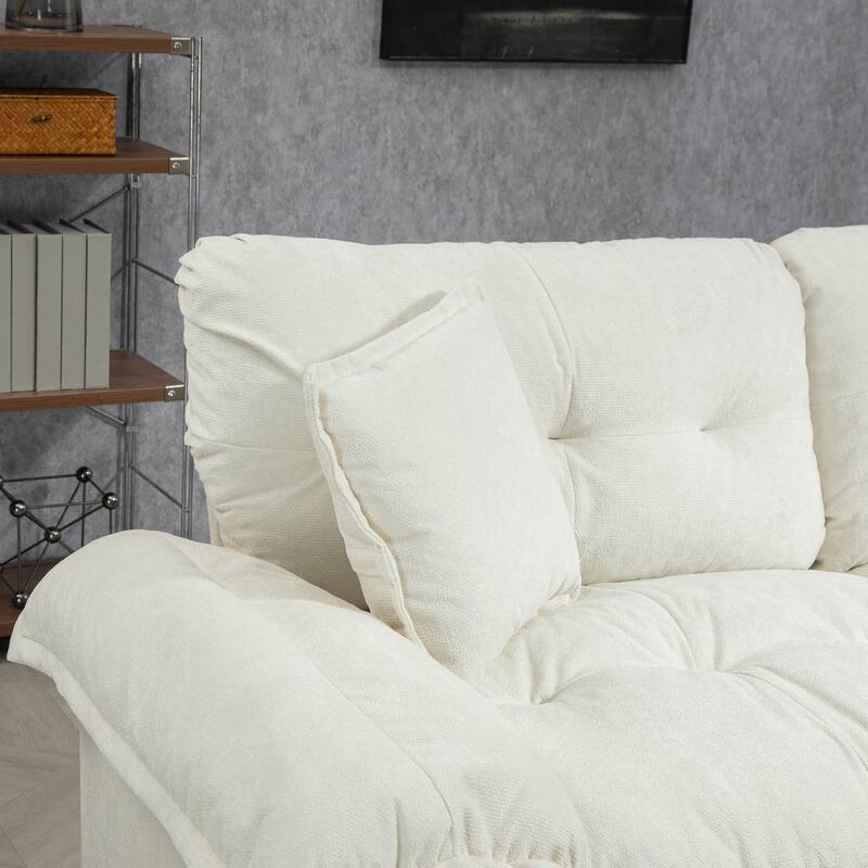 Luxurious 84" Chenille Fabric Recliner Sofa with Memory Foam and 2 Throw Pillows for Small Spaces