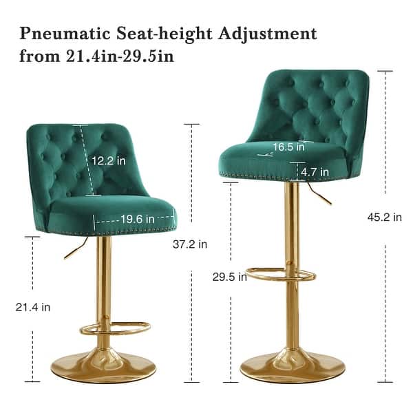 dimension image slide 2 of 4, HOMYKA 360 Degrees Swivel Bar Chair With Adjustable Height and Metal Feet Bar Stool Set of 2