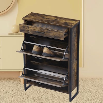 Space-Saving Shoe Cabinet with 2 Flip Drawers and 1 Top Drawer, Ideal for Narrow Spaces and Small Entryways Hallways Storage