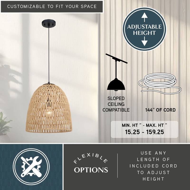 Vaxcel Lighting P0404 Nassau 14" Wide Pendant with Woven Rope Shade