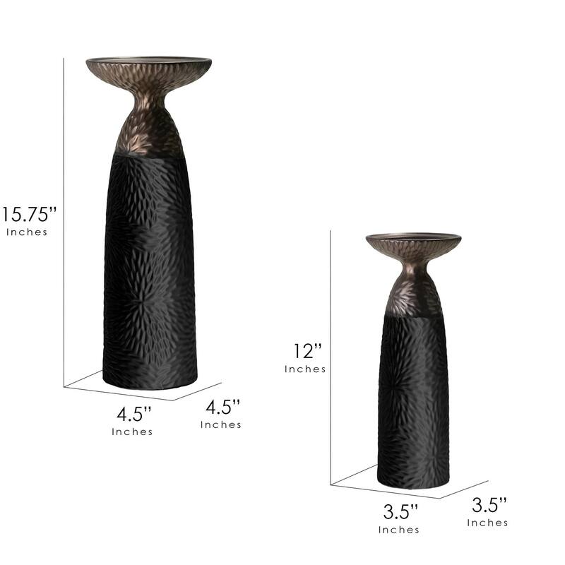 American Art Decor Twin Crucibles 2-Piece Table Top Candle Holder Set in Black - 15.25" x 4.5", 12" x 4.5"