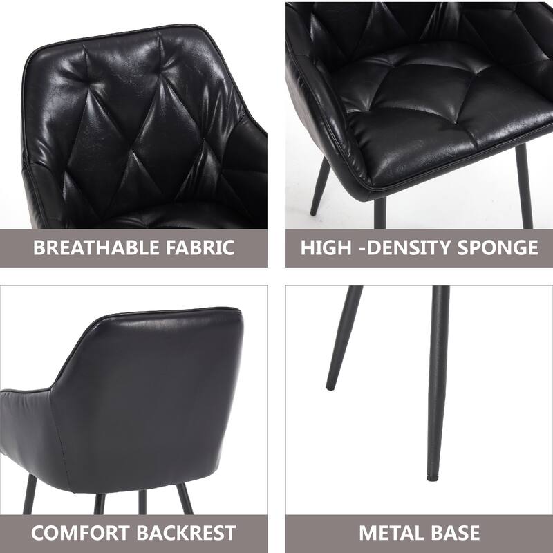 Modern 2 Piece PU Leather Kitchen Dining Chair with Cushion, Armrest, Backrest for Dining Room Kitchen Living Room Bedroom